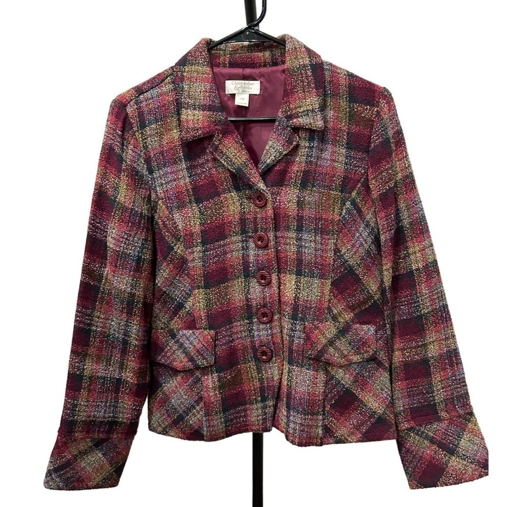 Christopher & Banks Petite Plaid Button Up Blazer Jacket Sz MP